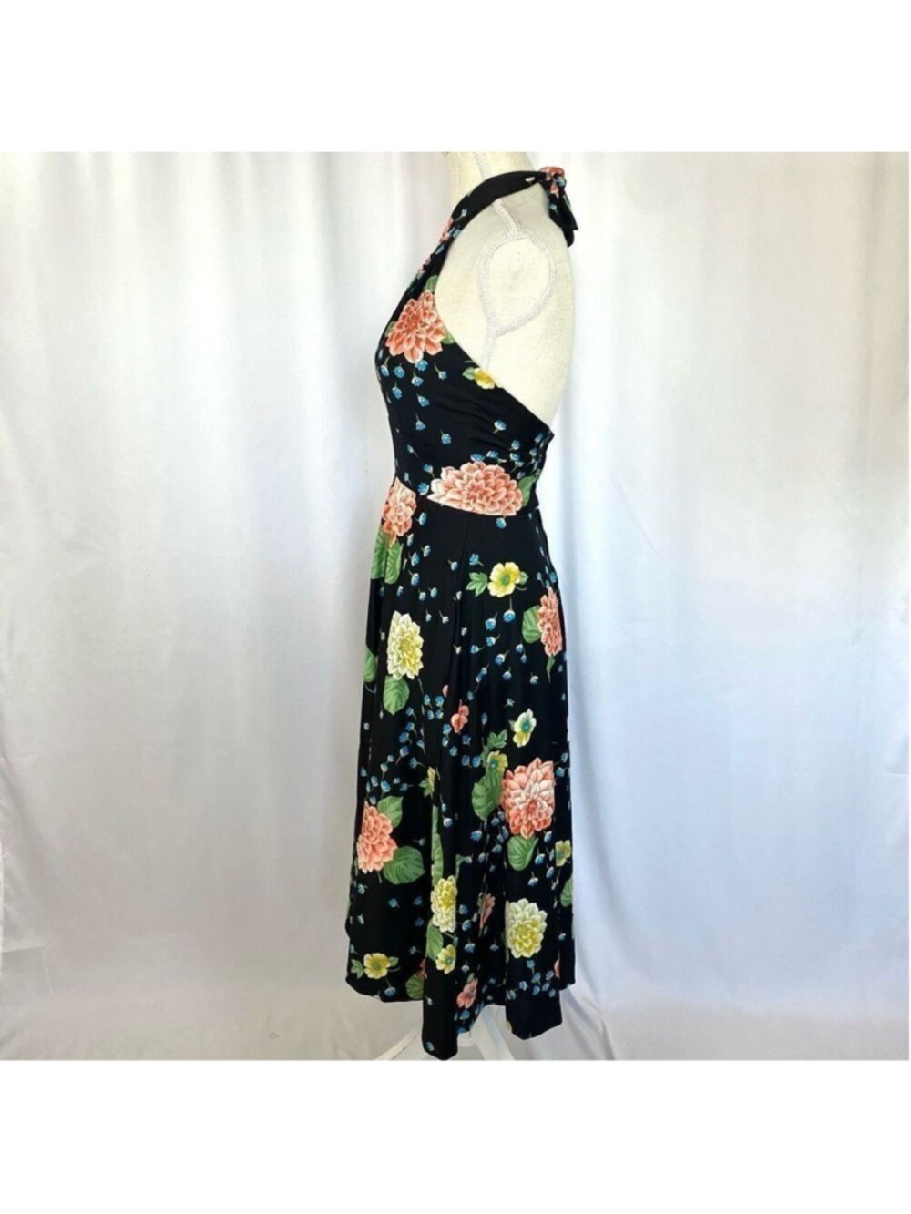 Vintage Designer Lillie Rubin Floral Halter Midi Dress Women’s XS-S Retro - Picture 11 of 14